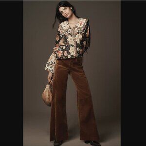 ANTHROPOLOGIE Adi Mid-Rise Frayed Relaxed Flare Jeans by Pilcro: Velvet Edition